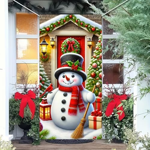 BlissYard Christmas Door Cover Snowman Lantern 35x71 Inch Polyester