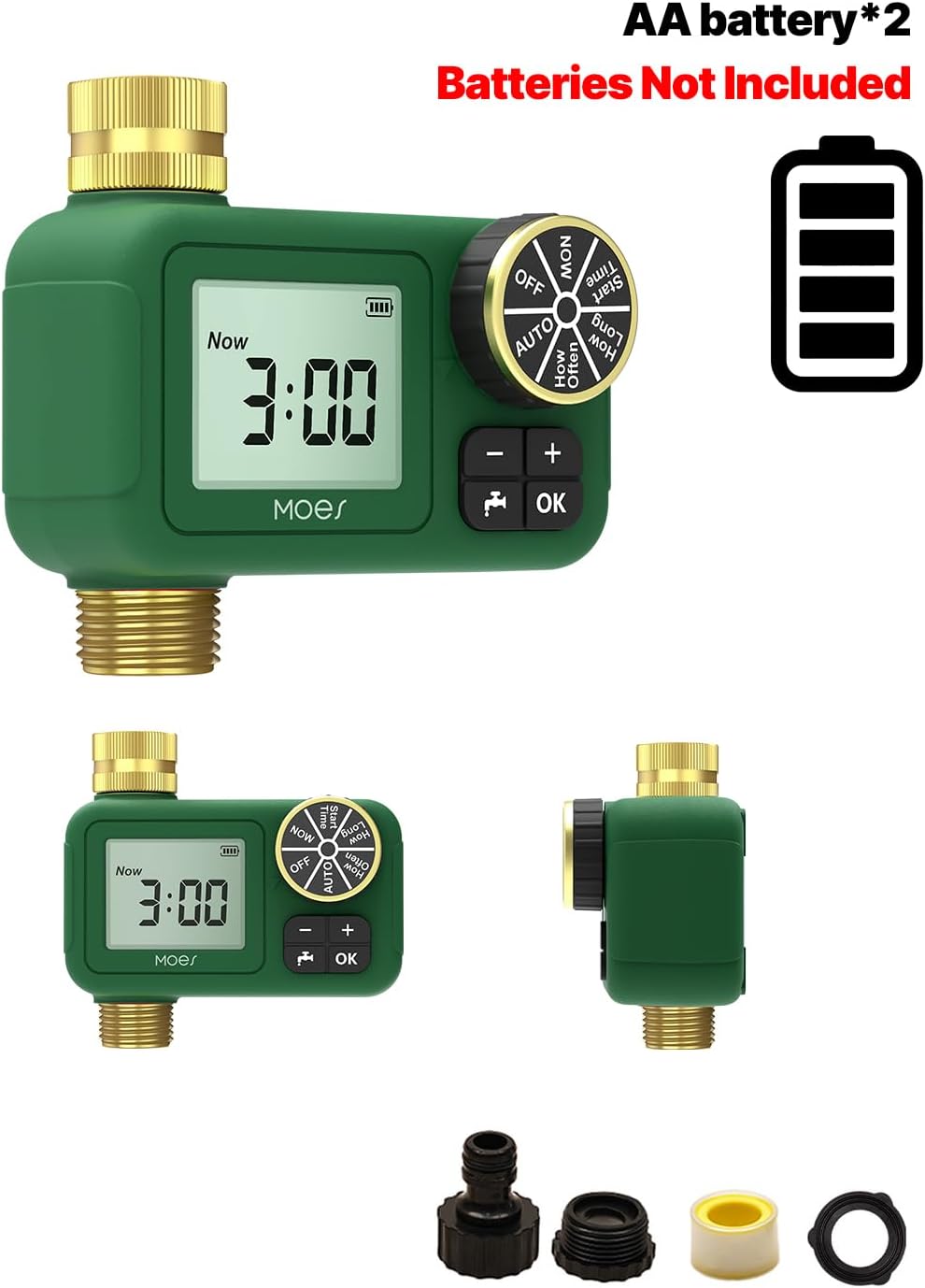 MOES Water Timer for Garden Hose, 1 Outlet, Rain Delay, Brass Fittings | Battery Sprinkler Timer, Programmable 1-Outlet