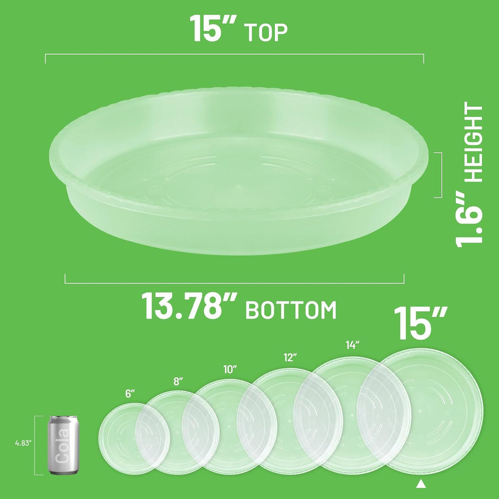 MUDEELA 6 Pack of 15 inch Plant Saucer, Durable Plastic Plant Trays for Indoors, Clear Plastic Flower Plant Pot Saucer