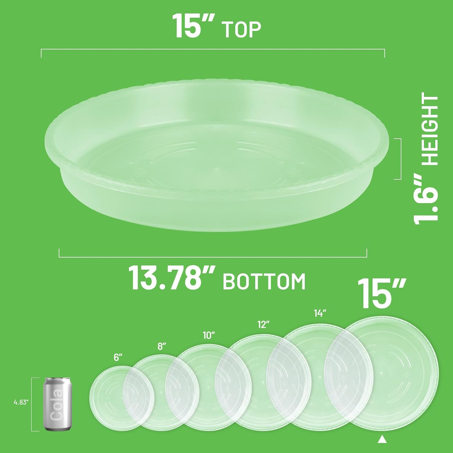 MUDEELA 6 Pack of 15 inch Plant Saucer, Durable Plastic Plant Trays for Indoors, Clear Plastic Flower Plant Pot Saucer