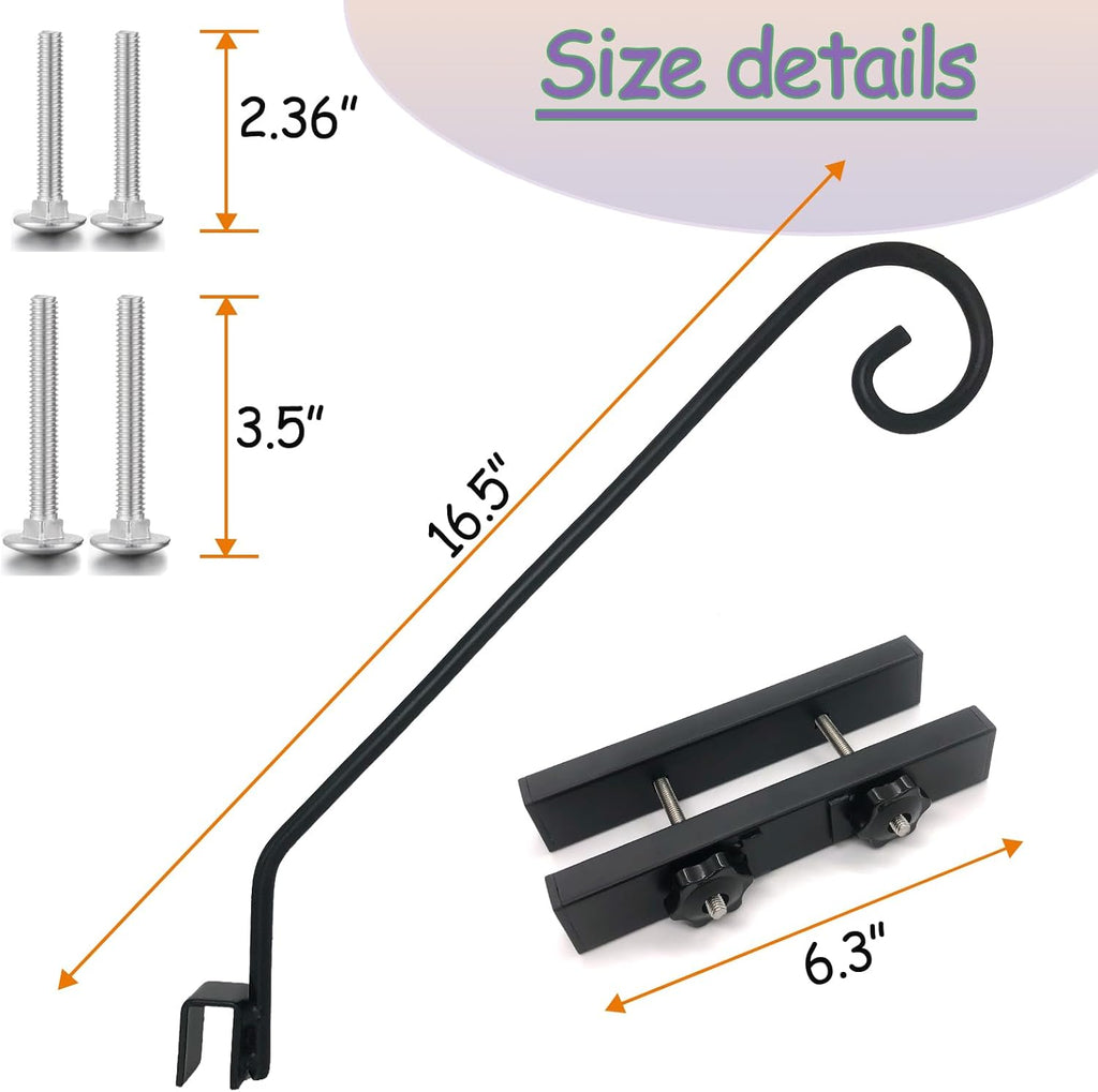 Deck Hook Rail Suitable for Hanging Flower Baskets Wind Chimes Planters Bird Feeders Lights, Heavy Duty Pole Long 16.5