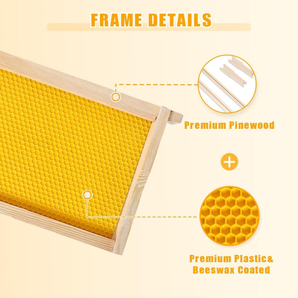 POLLIBEE 8 Frame Beehive Beeswax Coated Langstroth Bee Hives Include 1 Deep Boxes and 1 Medium Bee Box with Beehive
