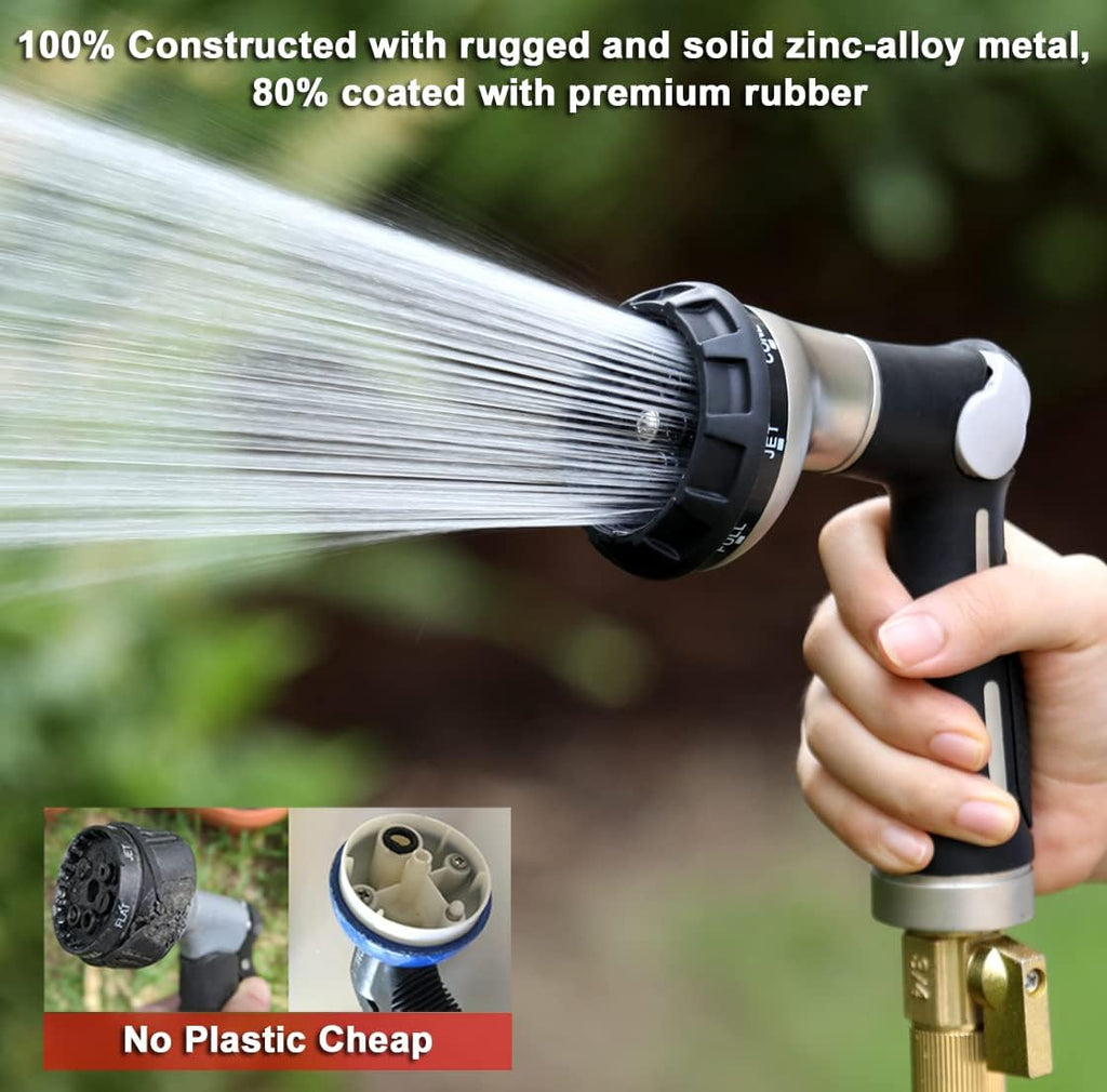 Garden Hose Nozzle Heavy Duty, 8 Patterns, Thumb On/Off Valve, Black | High pressure sprayer for watering plants, car