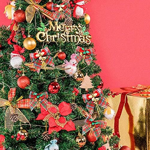 YBB 12Pcs Christmas Red Green Plaid Tree Bows with Jingle Bells