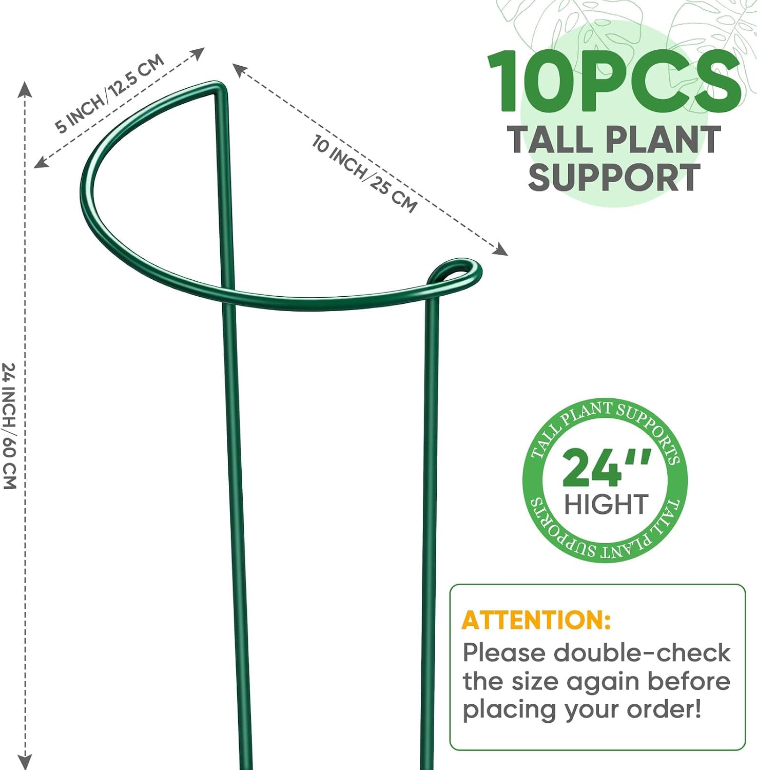 HiGift 10 Pack 24" H x 10" W Tall Plant Support Stakes, Half Round Metal Peony Cages and Supports, Monstera Plant
