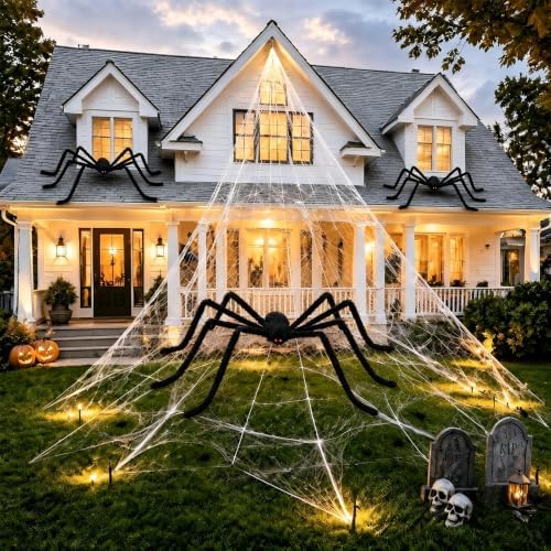 3 Packs Halloween Giant Spider Decorations, 10FT, 5FT, 4FT Large Spiders