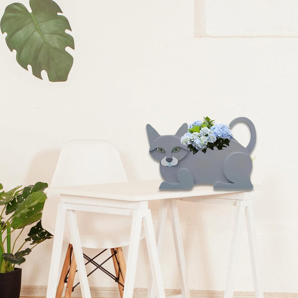 British Short Cat Planter Pots, Animal Shaped Flower Pot | Cute Plant Gift for Women and Pet Lovers, Indoor Outdoor