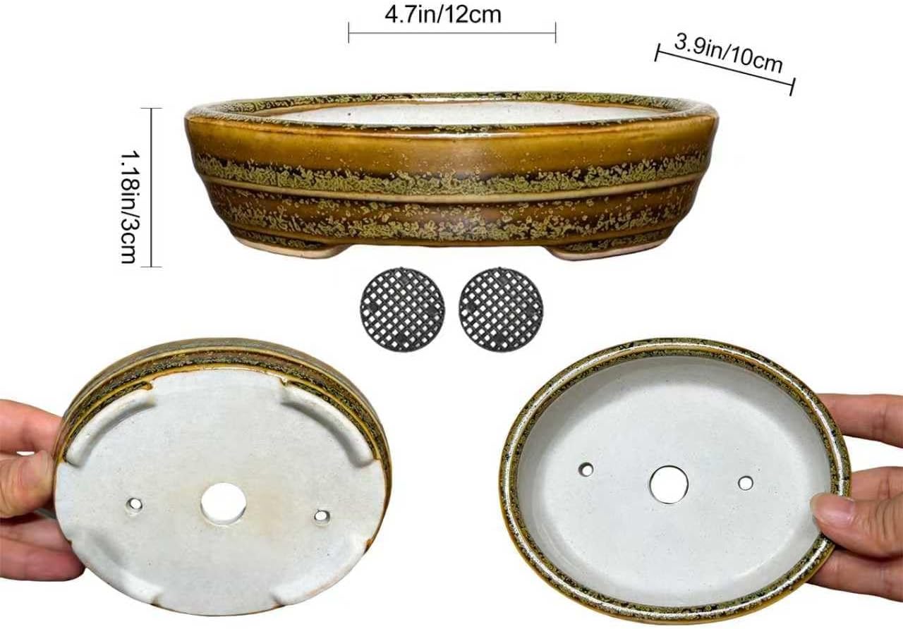 5-Pack Bonsai Pots with Drainage, 5" Shallow Red & White Planters | Glazed ceramic bonsai pot with drainage hole, small