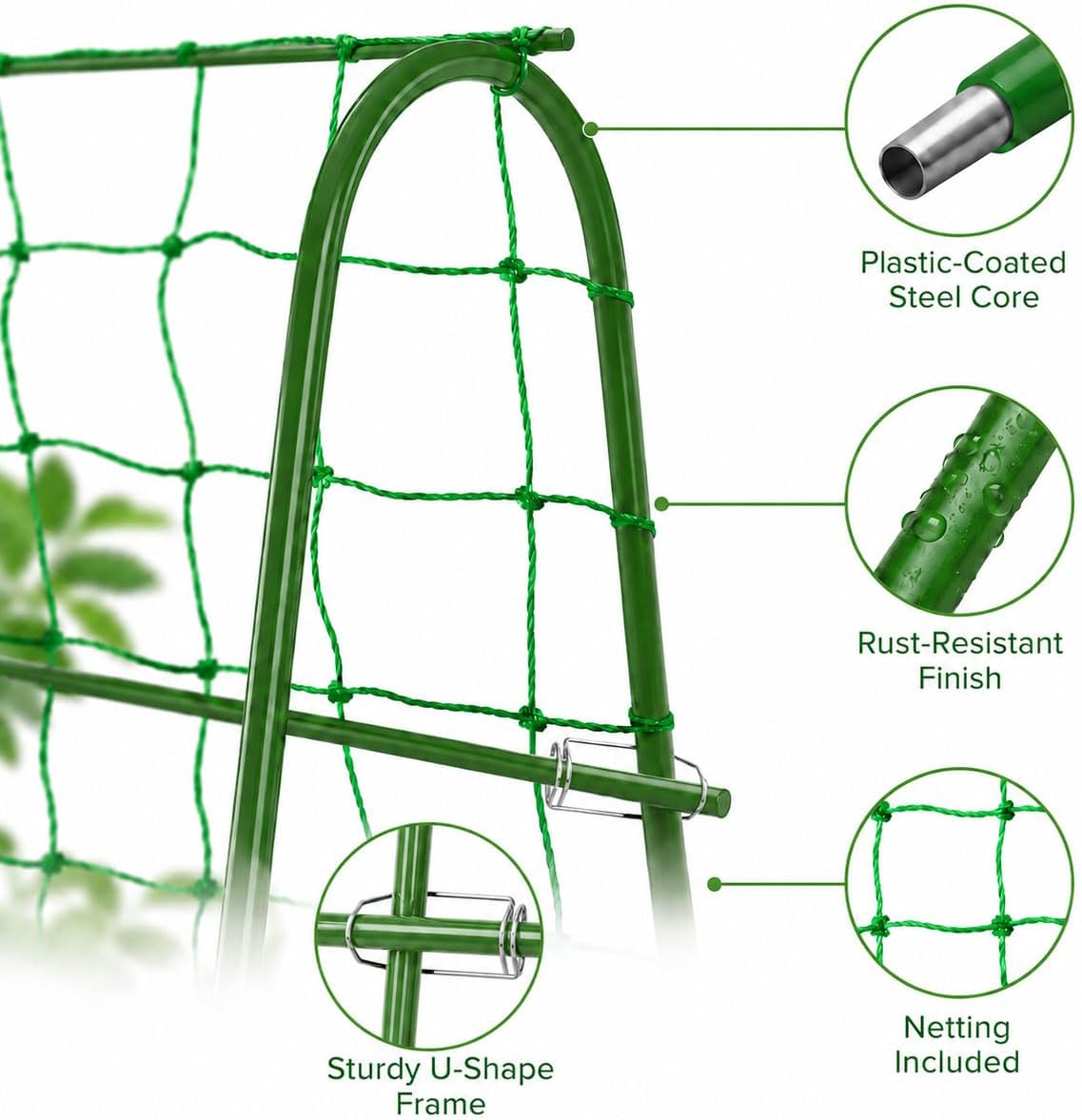 FOLLOOK Cucumber Trellis for Raised Garden Bed, 48x48inch, Green | Rustproof Metal Garden Arch Trellis for Climbing