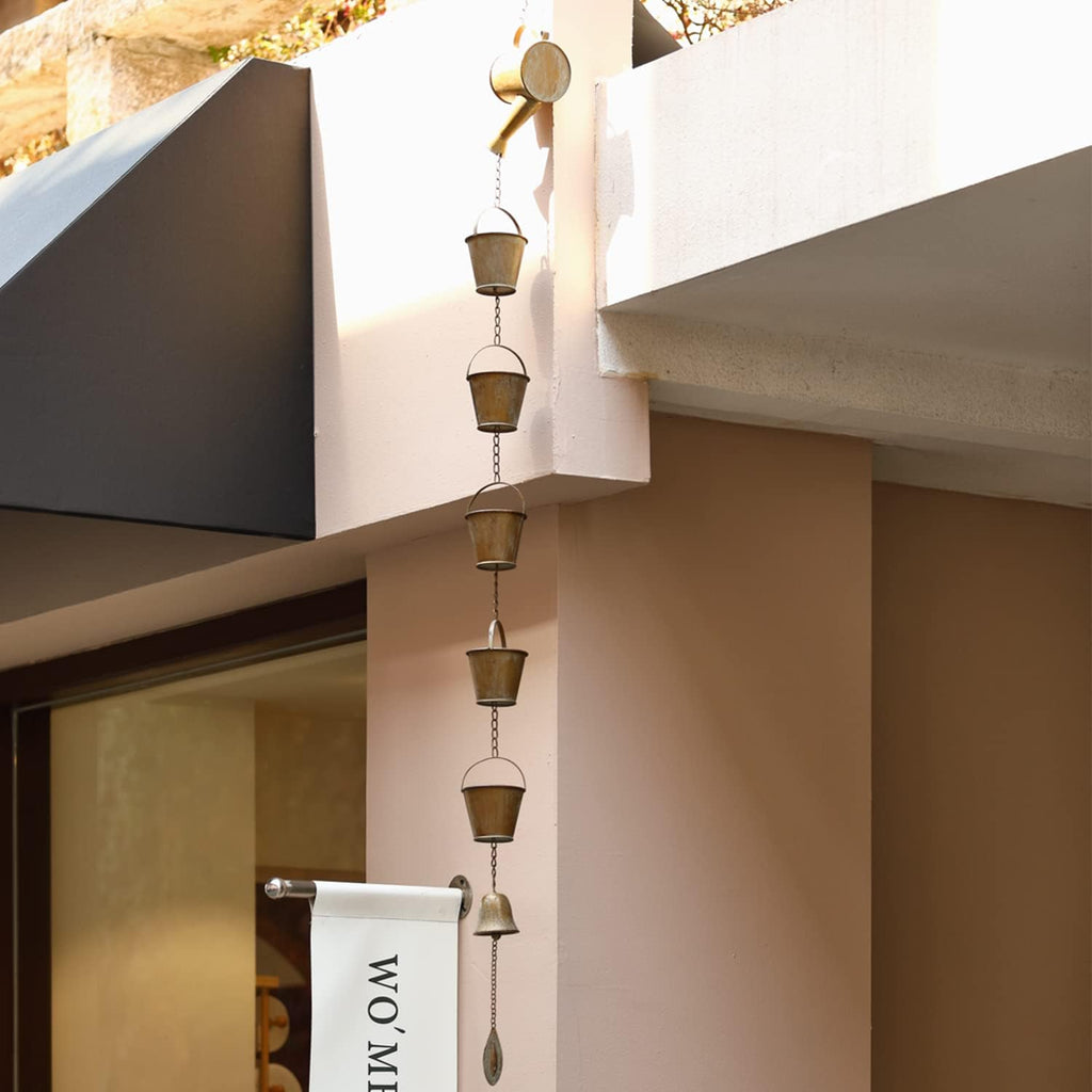 Jemeni 5 Ft Copper Patina Rain Chain, Downspout Replacement | Rain Chain for Gutter with Watering Can Design, Paired