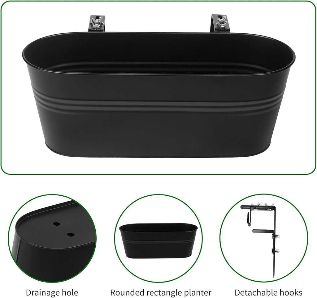 Railing Planter Box 16 Inch Metal Balcony Planters with Adjustable Brackets and Drainage Window Balcony Fence Deck