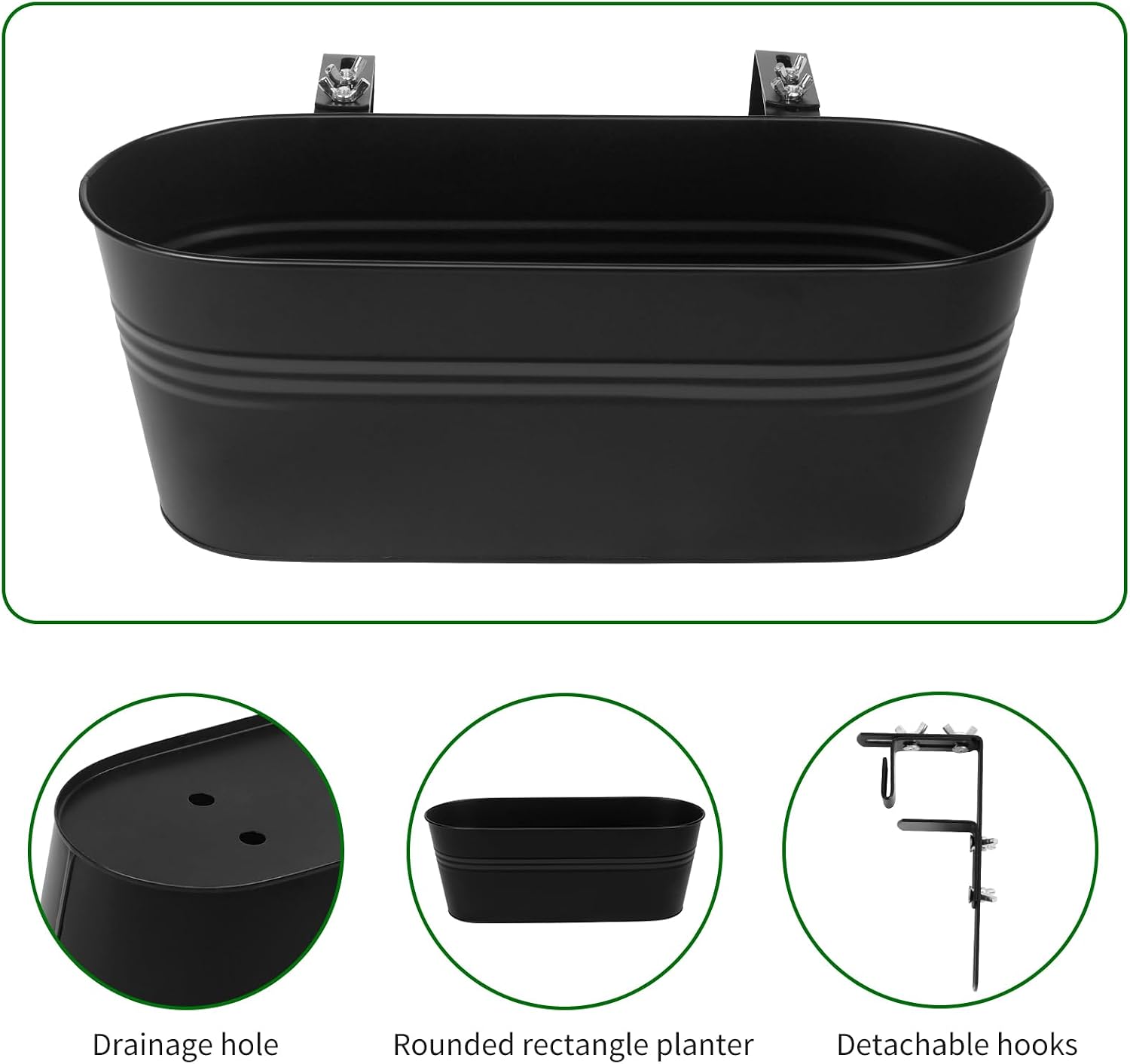 Railing Planter Box 16 Inch Metal Balcony Planters with Adjustable Brackets and Drainage Window Balcony Fence Deck