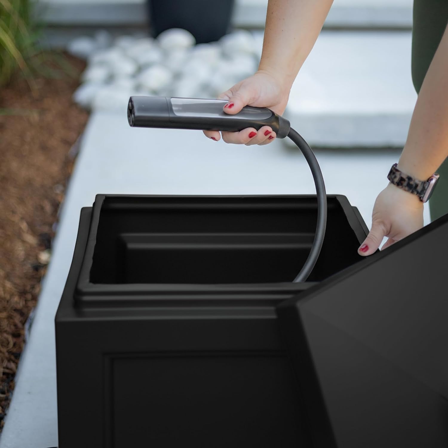 Mayne Fairfield Garden Hose Bin - Black - 17in L x 17in W x 18in H - Holds up to 100 ft. of standard garden hose