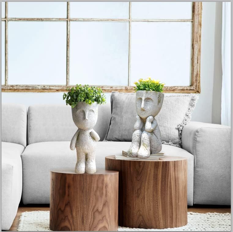 Large Face Head Planter Pots for Indoor Outdoor Plants Unique Flower Pots Succulent Planter with Drainage Hole Tree Man