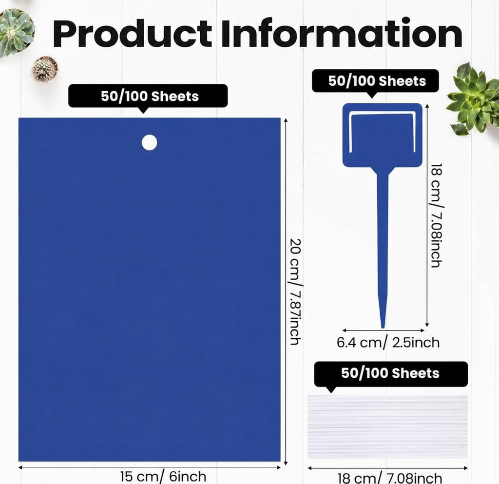 Qualirey 100 Pcs 6 x 8 in Blue Sticky Traps for Gnats Plant Insect Trap | Dual Sided Strong Sticky, Fungus Fruit Flies