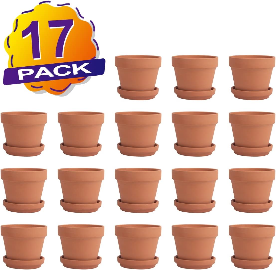 CFKJ [17 Pack] 4" Planter Nursery Pots Terracotta Pot with Saucer Clay Ceramic Pottery Cactus Pot Flower Succulent