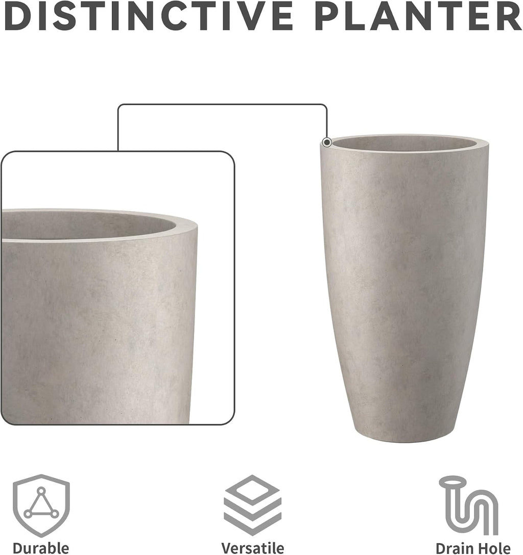 Kante Set of 2 Weathered Concrete Round Planters 23.6" Tall Home & Outdoor | Drainage for Outdoor, Rubber Plug for