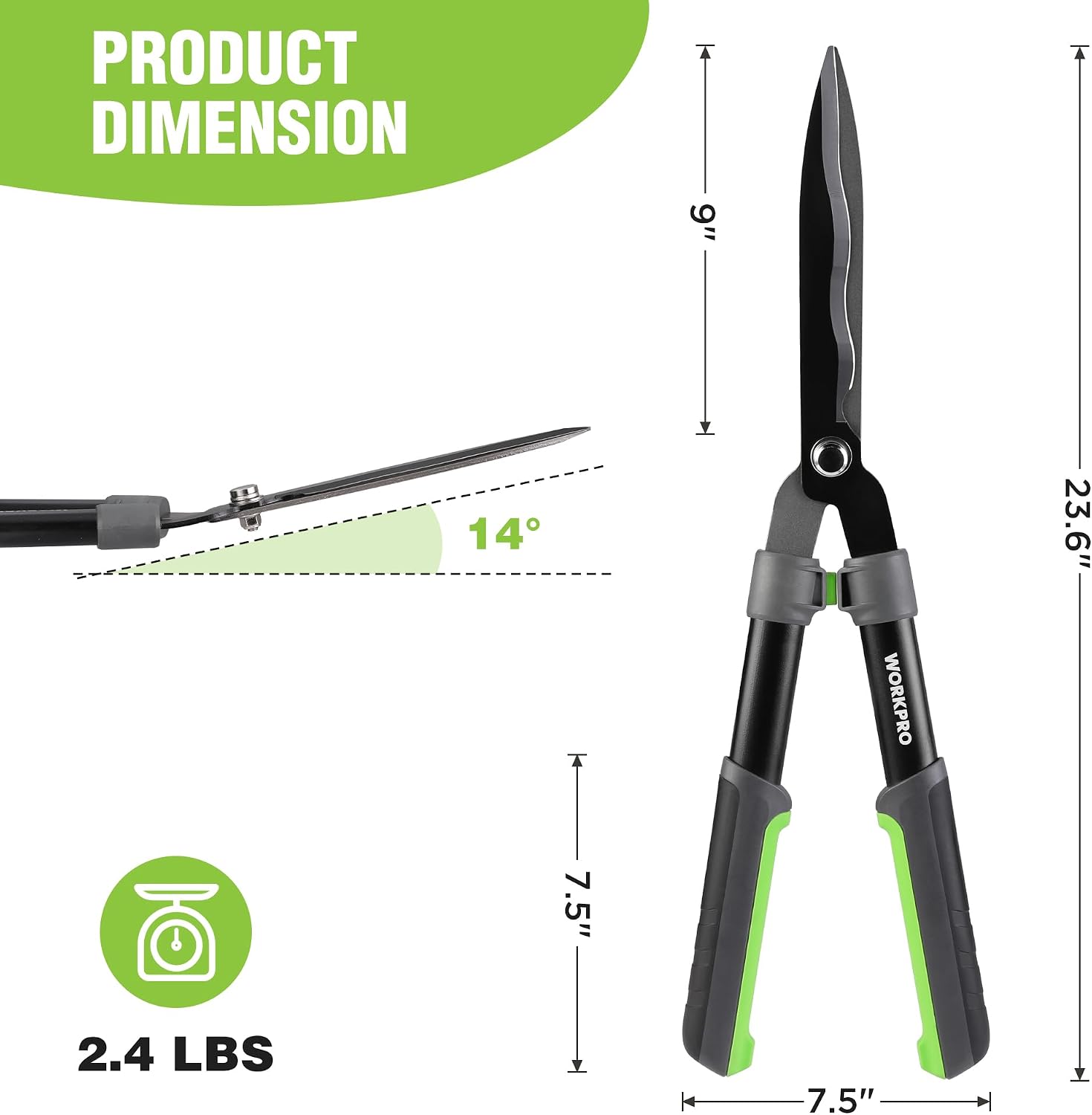 WORKPRO Garden Hedge Shears, 23" Manual Hedge Clippers/Bush Cutter | Gardening Shears with Steel Wavy Blade, Shock