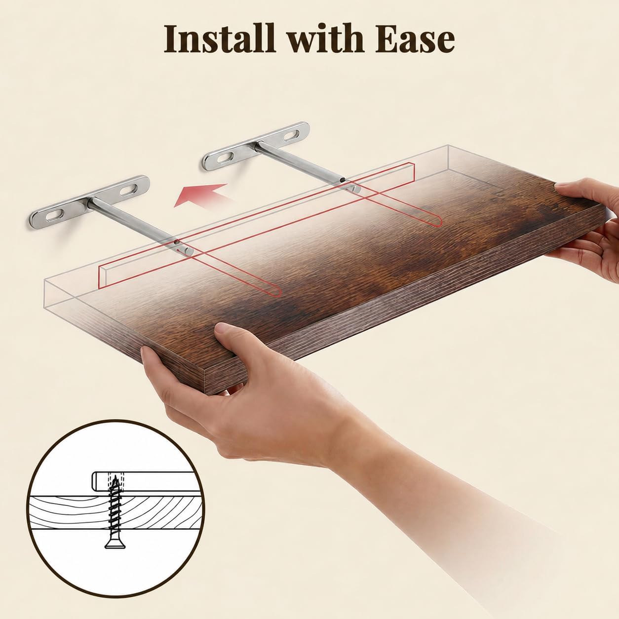 Set of 3 Floating Shelves for Wall with 3 Rechargeable Plant Grow Lights | Growing Lights with Remote Timer, Indoor