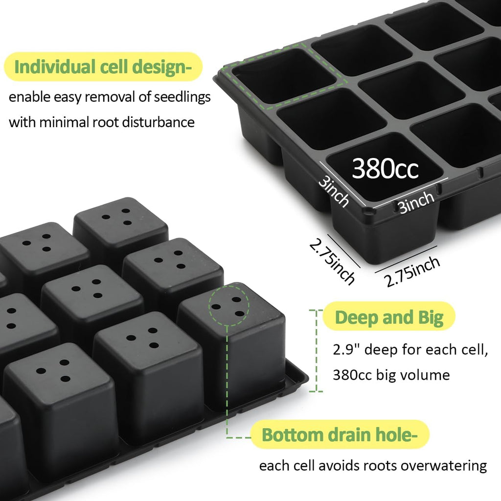 RooTrimmer 10 Pack 18 Cell Seed Starter Trays - 2.9 "Deep 3 Inch Big Cell Plastic Nursery Trays, 20" x 10", for 1020