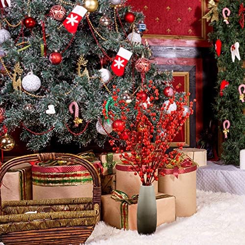 WILLBOND Artificial Red Berry Stems 21.6 Inch Christmas Red Berries Holly Berry Branches for Christmas Tree New Year Decor DIY Craft (Simple Style, 16 Pieces)