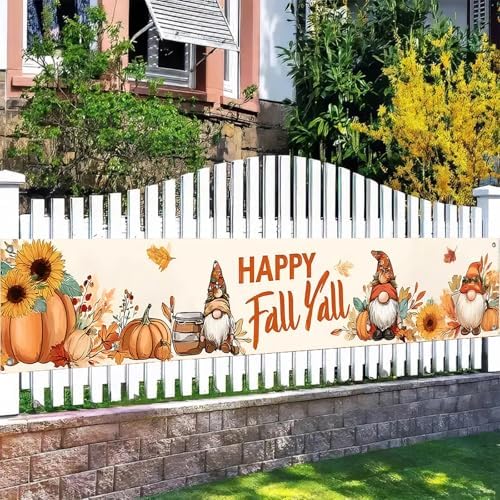 BlissYard Happy Fall Y'all Gnome Banner for Outside 118 x 20 Inch