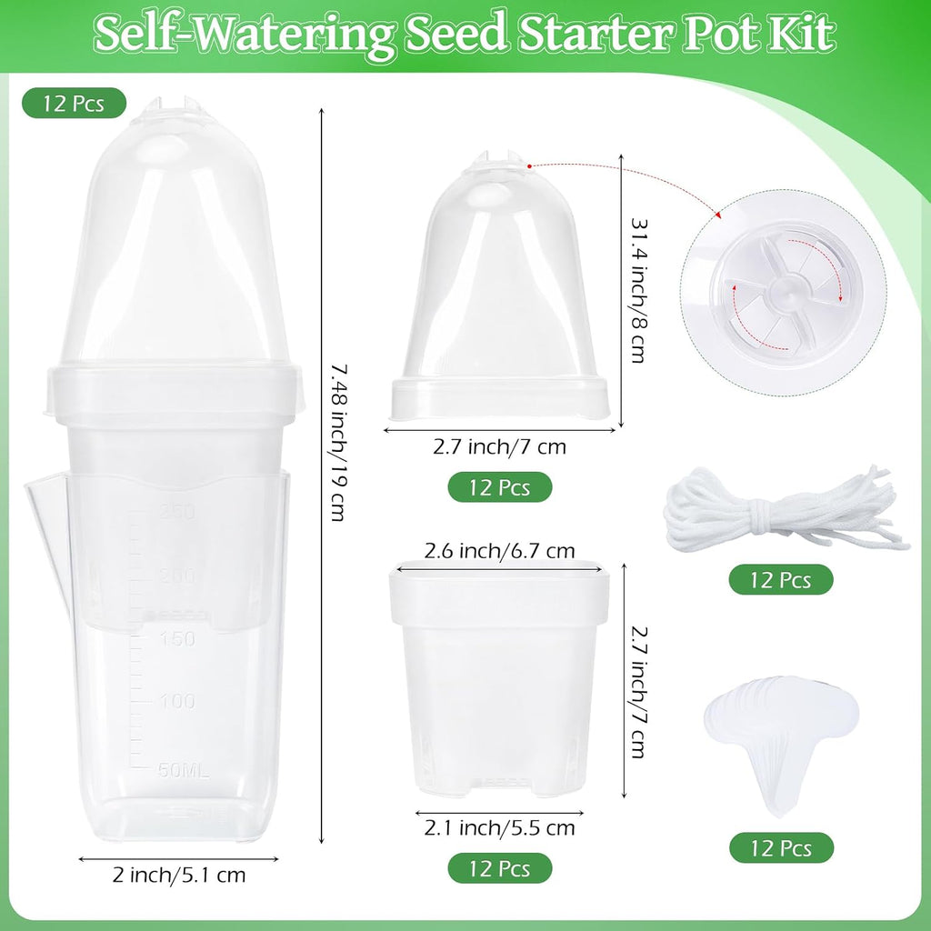 12 Pack 2.5" Self Watering Propagation Pots with Humidity Dome, Clear Plastic Seed Starter Cups, for Seedlings