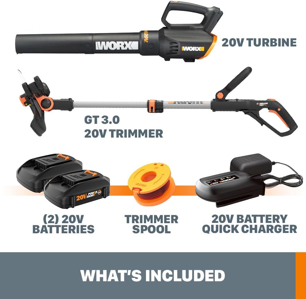 WORX 20V 12" Cordless String Trimmer & 360CFM Leaf Blower Kit, WG928 | Electric Weed Wacker with Command Feed, Blower