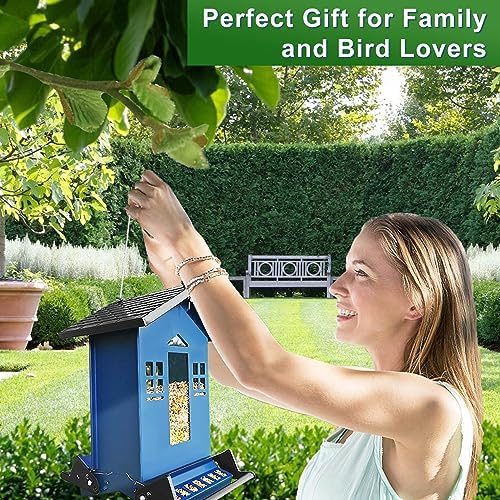 Squirrel Proof Bird Feeders for Outdoors, 6LB Metal Hanging Feeders, Large Wild Feeders for Cardinals, Chickadees, Durable Backyard Feeders（Blue