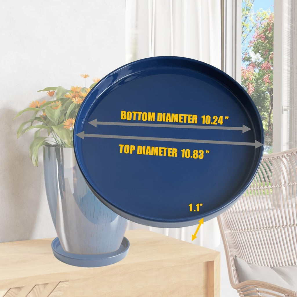 Yukfona Ceramic Plant Saucer Tray 1 Pcs 10 Inch Blue, 10.83" OD x10.24 ID x1.1 Deep| Fits Flower pots Bottom≤ 10.24"