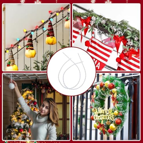 codree 100 Pcs Reusable Christmas Garland Ties, Adjustable Beaded Loop Cable Ties Garland Hanger, Flexible Decorative Hanging Christmas Lights Tie for Xmas Tree Wreath Stairways Banister Decoration