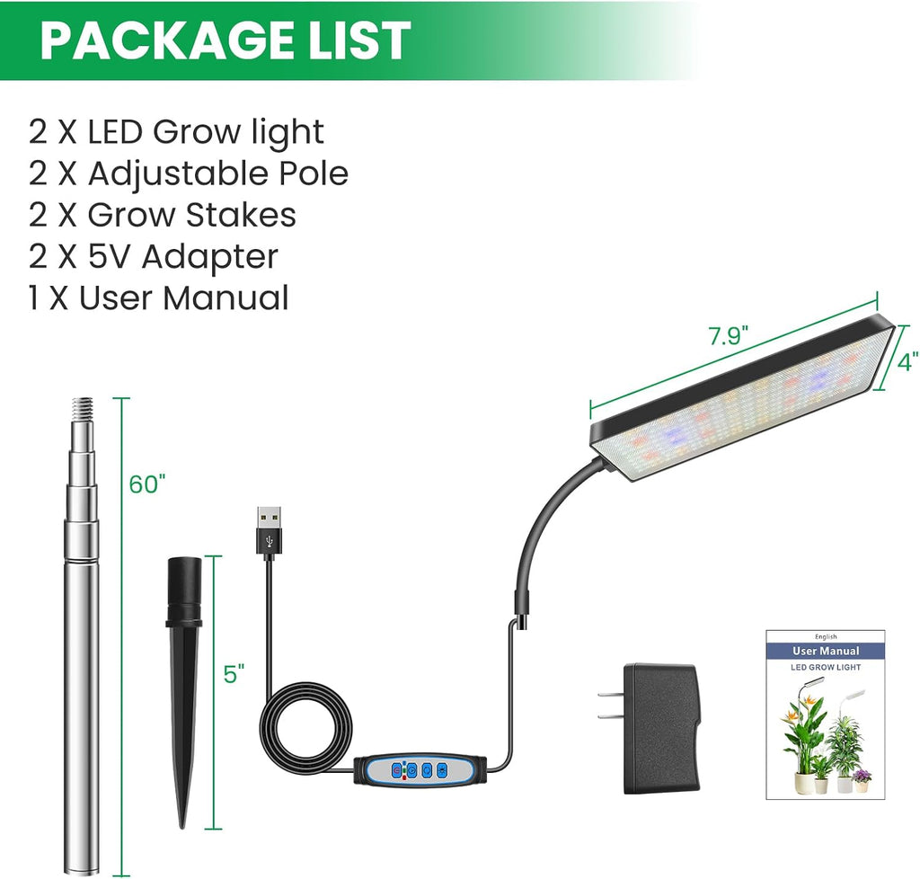 Plant Lights for Indoor Growing, 306LEDs Full Spectrum Grow Light | 7.9in Grow lights, 10-65in Height Adjustable for