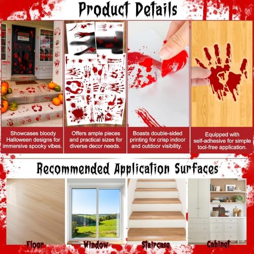 67PCS Bloody Halloween Decor, Handprint Halloween Window Clings for Home