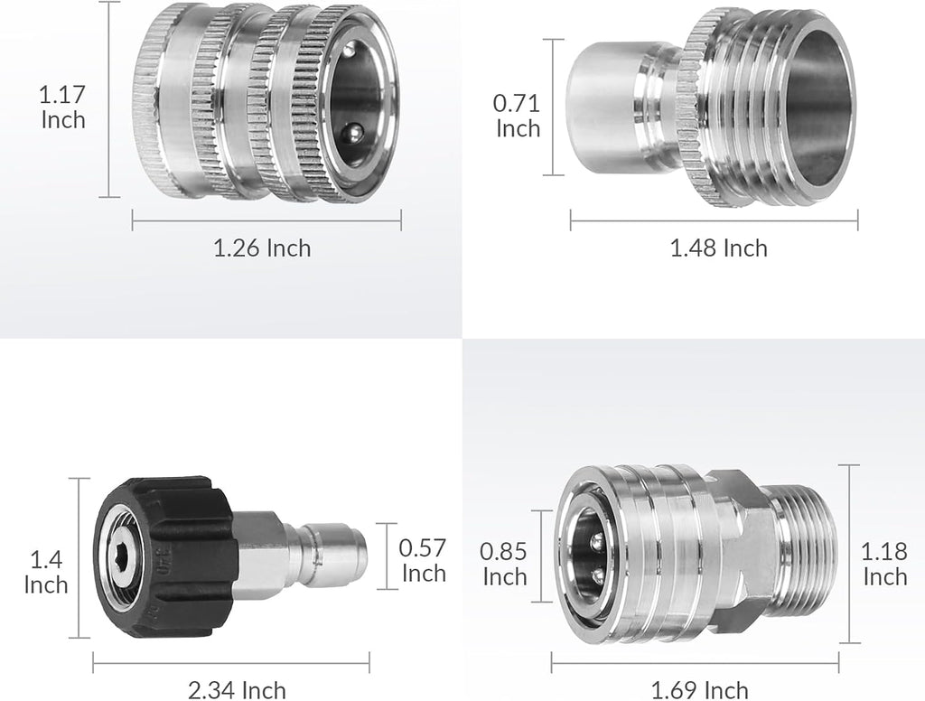 Pressure Washer Adapter Set, Stainless Steel Quick Disconnect Kit, M22-14 &15mm Swivel to 3/8 Inch Quick Connect, 3/4