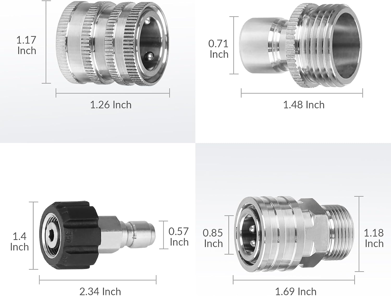 Pressure Washer Adapter Set, Stainless Steel Quick Disconnect Kit, M22-14 &15mm Swivel to 3/8 Inch Quick Connect, 3/4