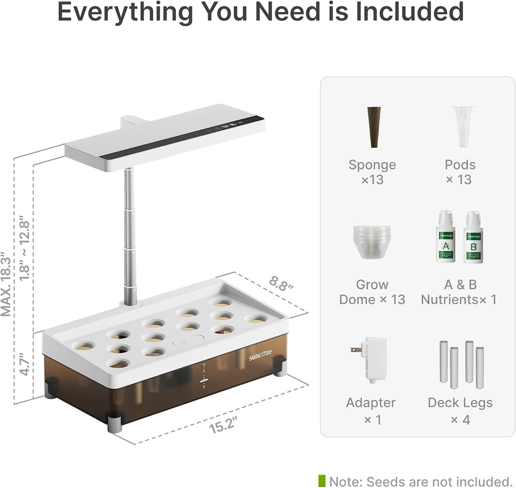 Hydroponics Growing System 13 Pods, with Dimmable Light | 4L Visible Water Tank, Adjustable Height to 12.8 in, Digital