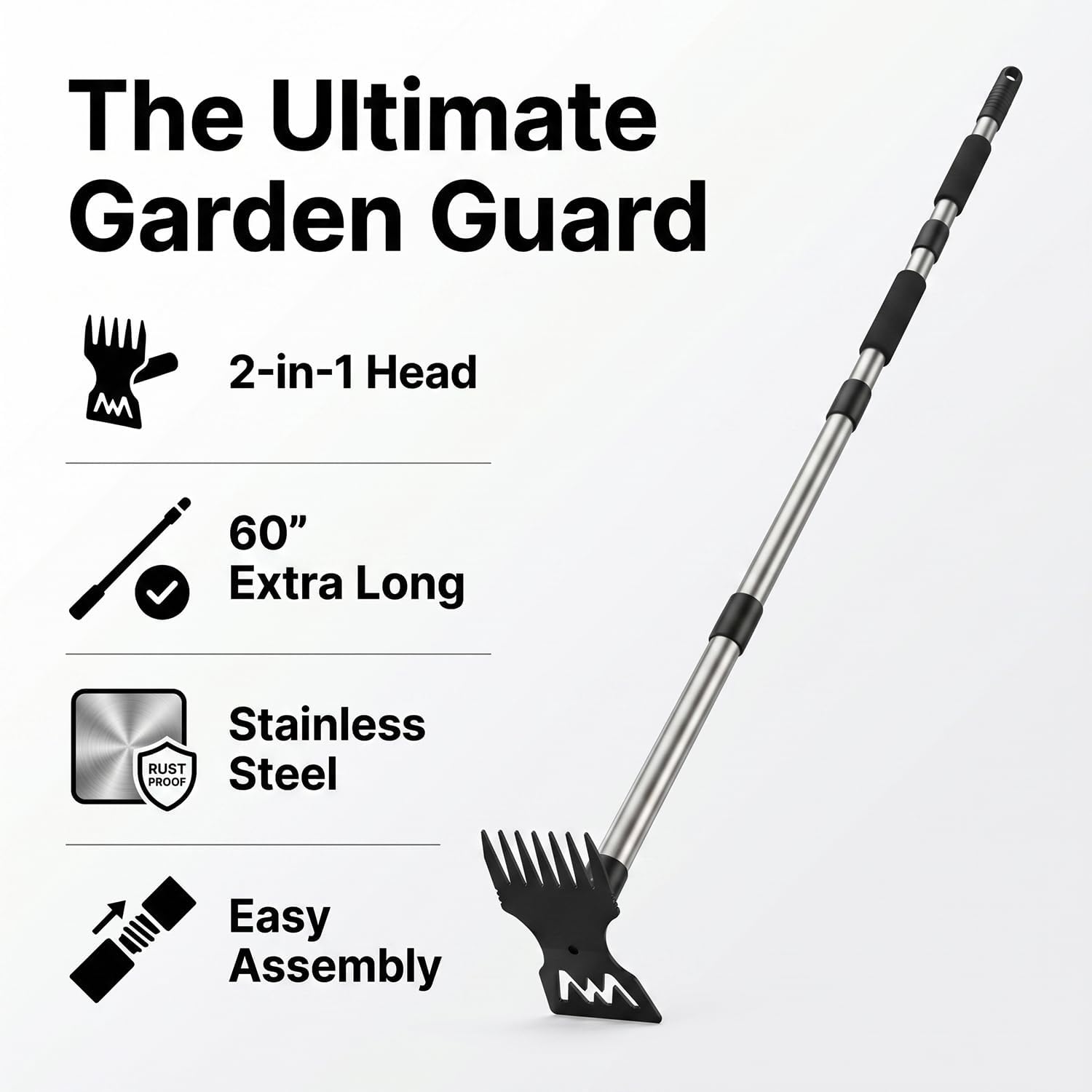 60" Weed Puller Tool with Long Handle, Heavy Duty 2-in-1 Stand Up Weeding Tool & Garden Hoe, Manual Weed Remover and