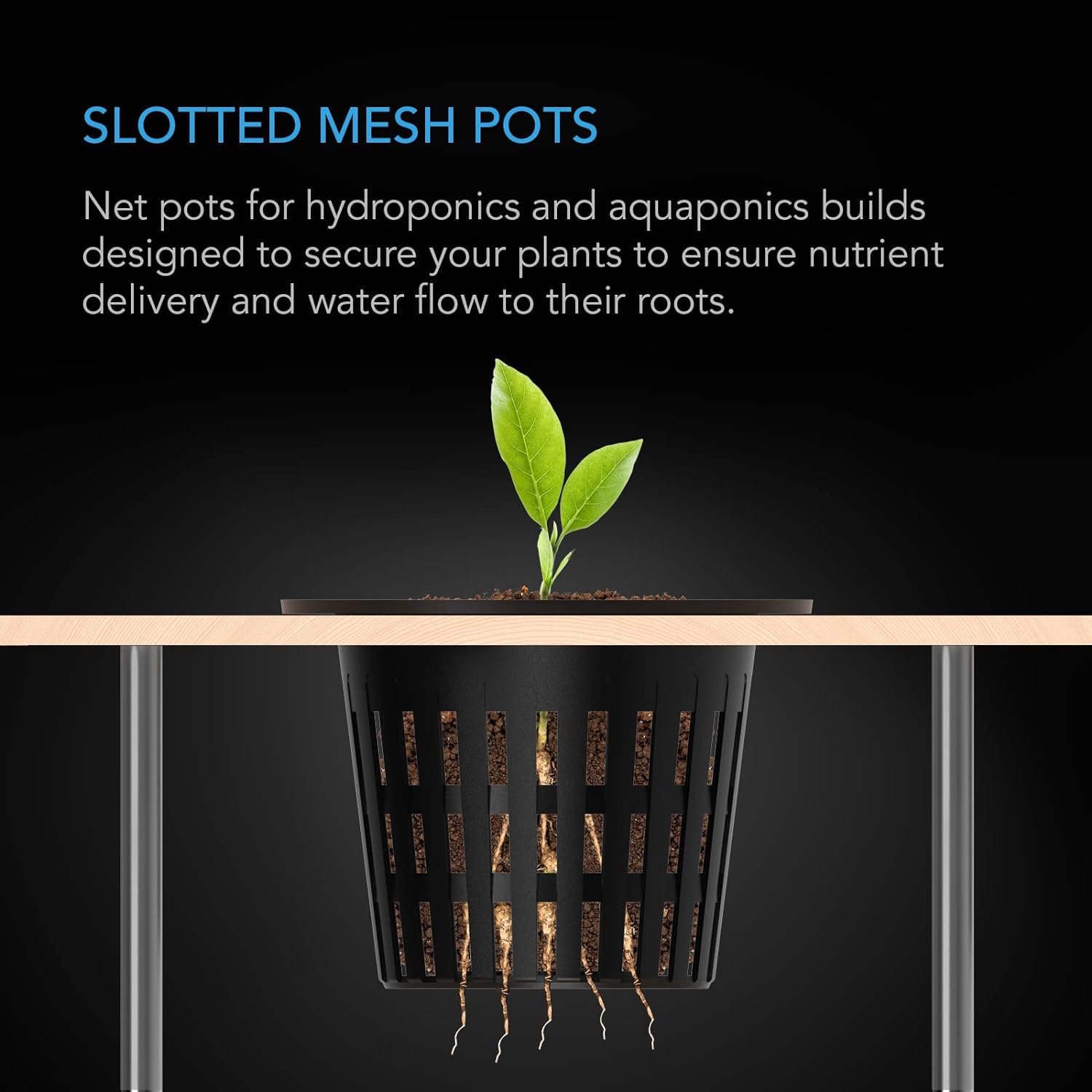 AC Infinity Net Cups 10cm Heavy Duty Garden Slotted Net Pots with Wide Lip | Wide Lip Rims, 25-Pack Black Bucket Basket