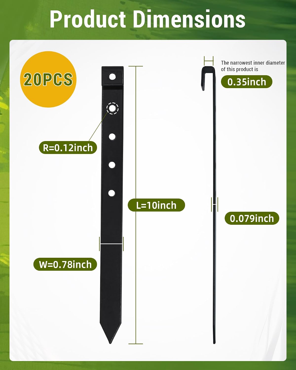 20Pcs Landscape Edging Garden Stakes,10 Inch Metal Garden Stakes,Fence Stakes,Metal Stakes for Edging,Terrace