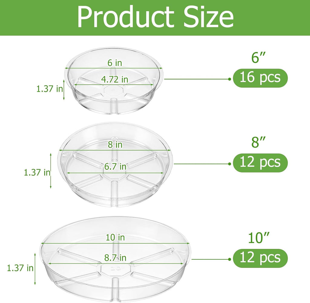 Gejoy 40 Pack Plant Saucers 6inch /8inch /10inch, Thick Durable Clear Plastic Plant Trays for Pots, Heavy Duty Drip