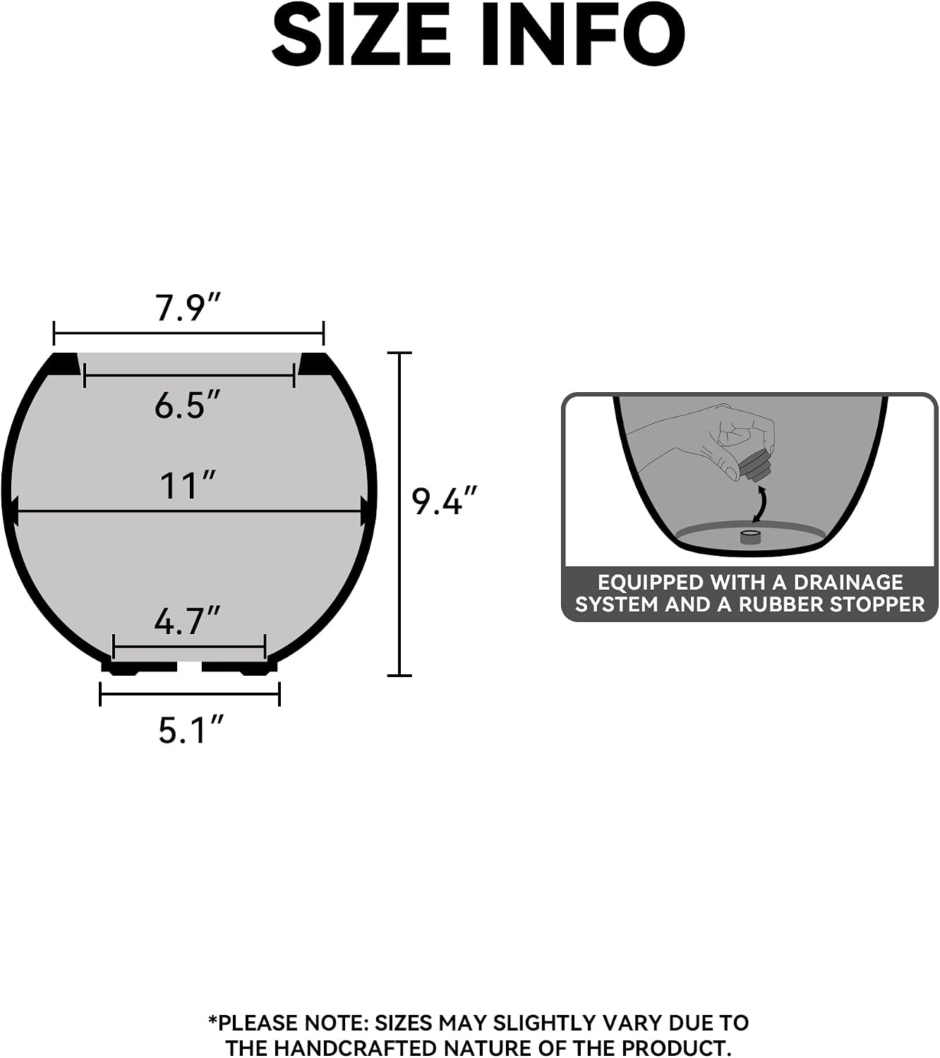 Kante Small Round Sphere Weathered Concrete Planter 11" Dia, Outdoor | Rubber Plug for Indoor, Drainage for Garden