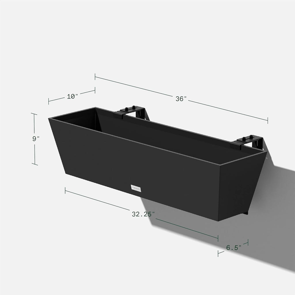 Veradek Pure Series Railing Planter - Tapered Window Box with Bracket | Made From Durable Plastic With Adjustable Metal