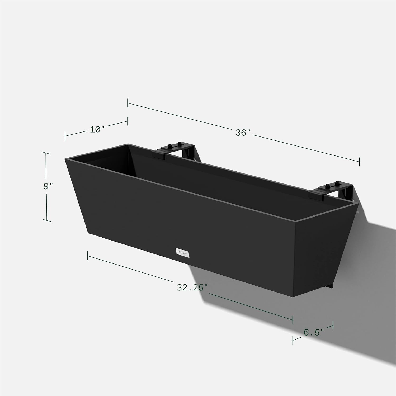 Veradek Pure Series Railing Planter - Tapered Window Box with Bracket | Made From Durable Plastic With Adjustable Metal