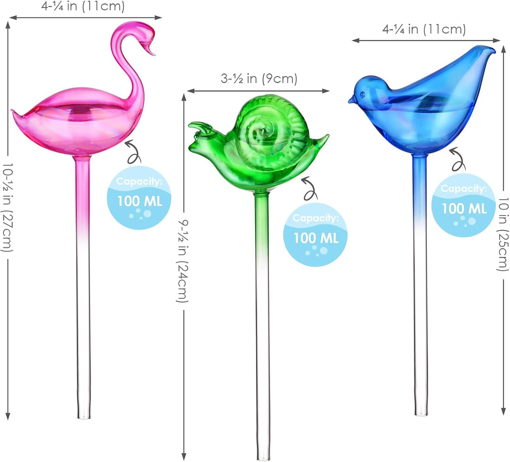 NiHome Spike Self-Watering Bulb 3PCS 10" Iridescent Pearl | Hand-Blown Glass Globe Pot Plant Waterer Home Indoor