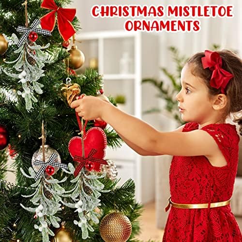 Meanplan 4 Pcs Christmas Mistletoe Hanging Decorations, Plaid