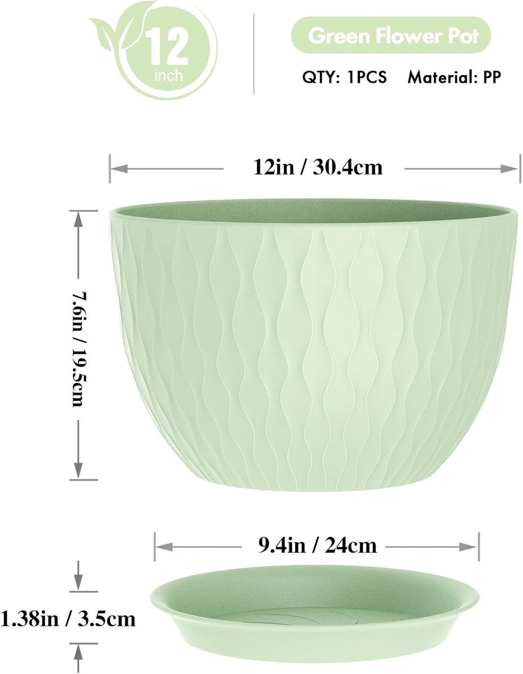 WSMKSZ 12 Inch Large Plant Pots for Indoor or Outdoor Plants, Wide Water Ripples Flower Pots with Drainage Holes &