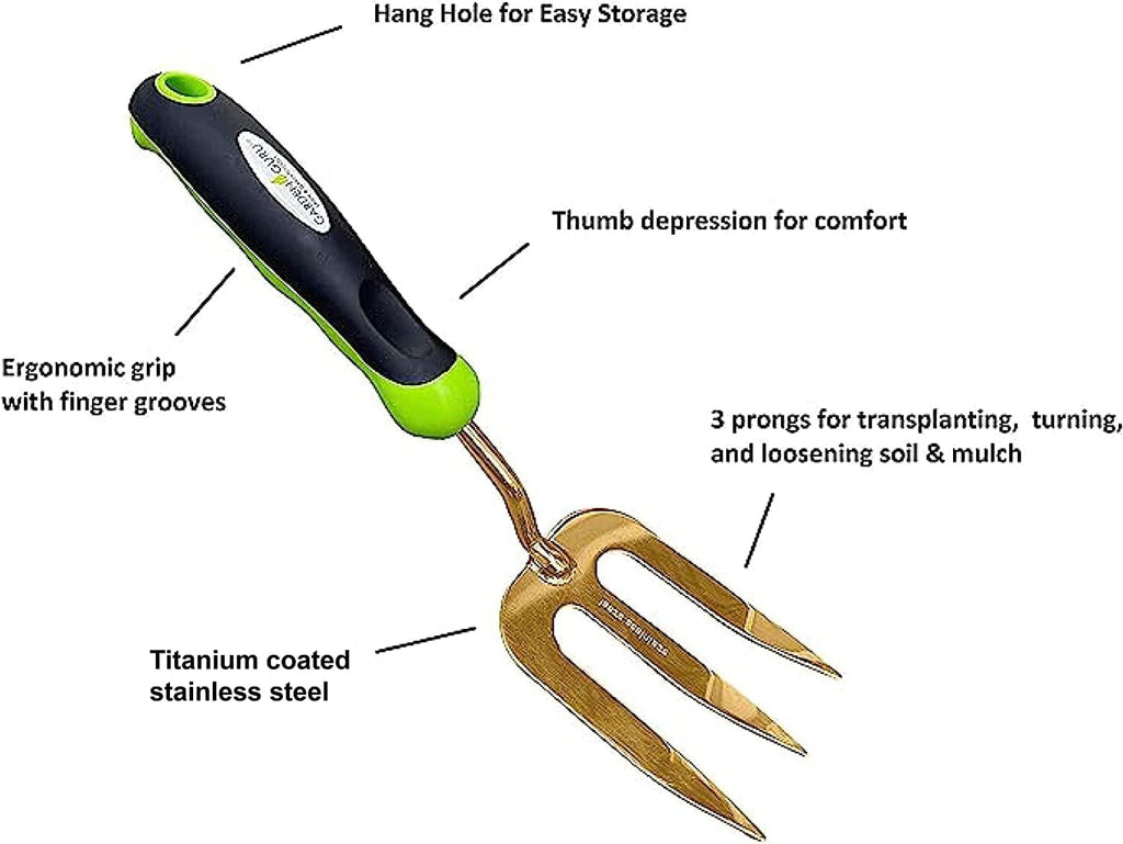 Garden Guru Titanium Garden Tool Set 3pc Hand Trowel Transplanter Cultivator – Heavy Duty - Rust Resistant - Ergonomic