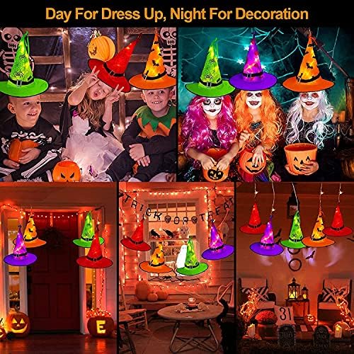 MZD8391 44FT 104LED Halloween Decoration, 8PC Lighted Hanging Witch Hats