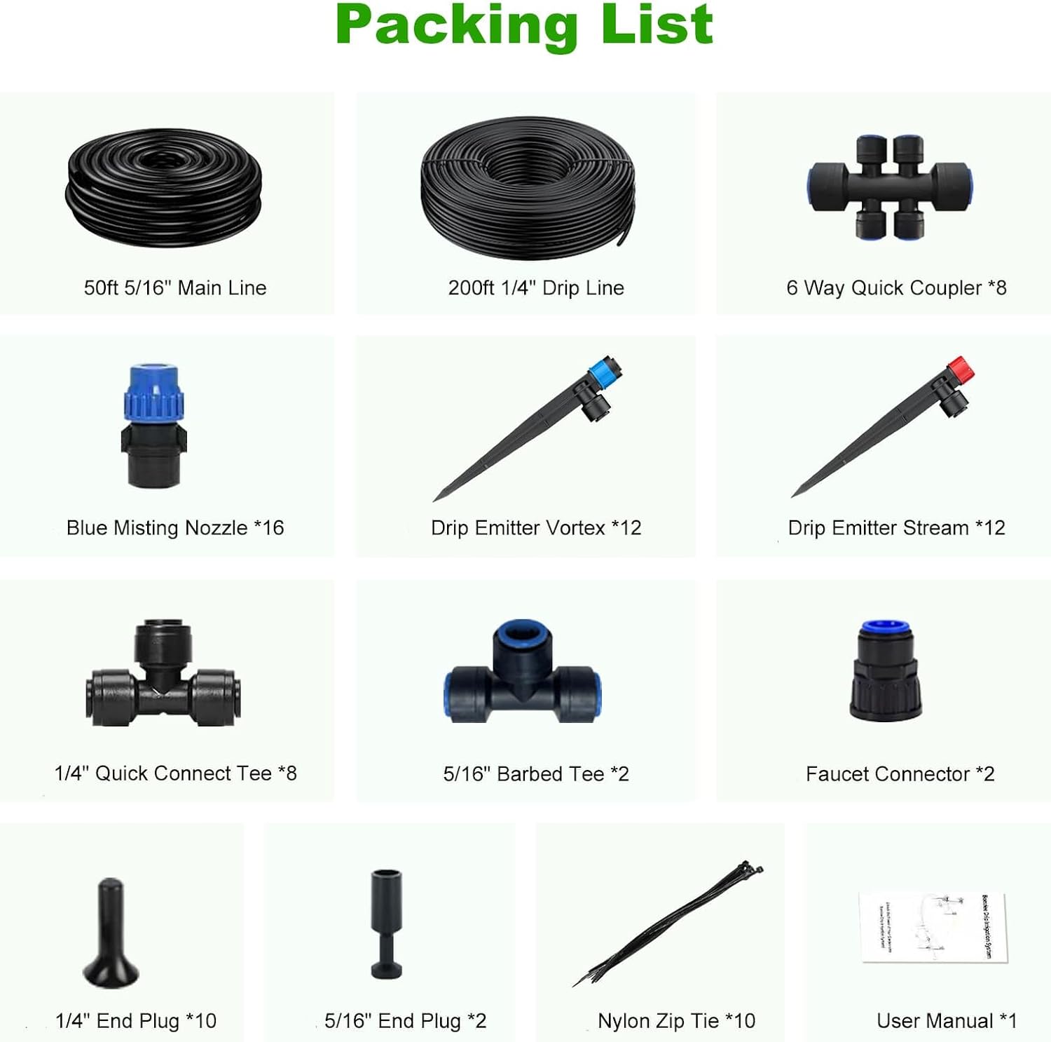 250FT Drip Irrigation System Kit New Quick-Connect, Automatic Garden Watering Misting System for Greenhouse, Yard