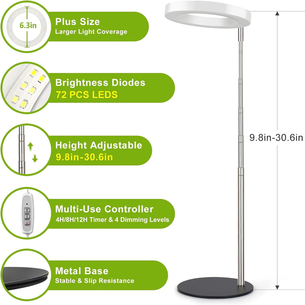 LORDEM Desk Grow Light, Full Spectrum LED for Indoor Plants | Auto On/Off Timer 4/8/12H, 4 Dimmable Levels, Height